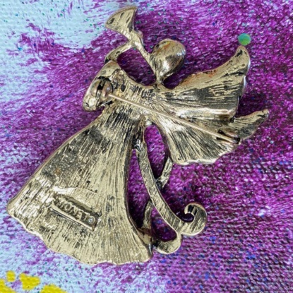 VINTAGE MONET Rhinestone Angel Brooch - Picture 2 of 5